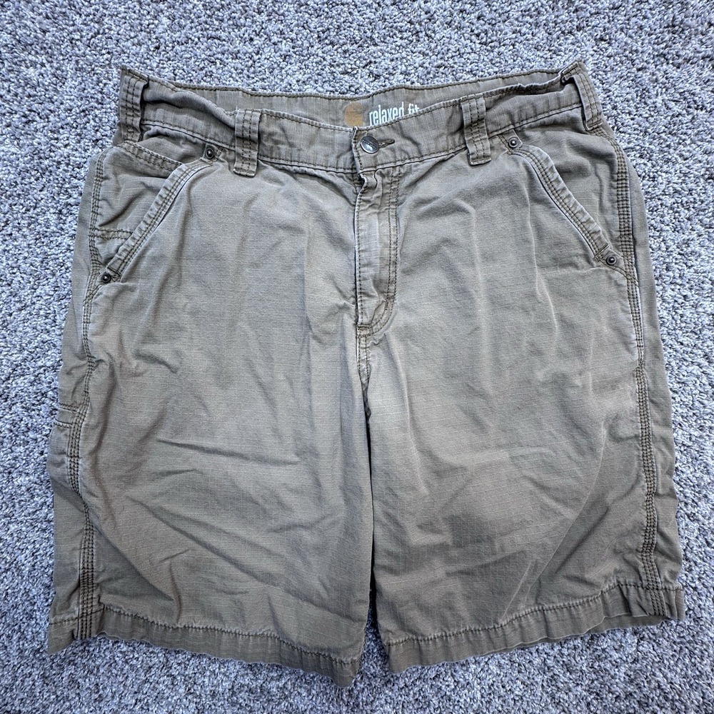 Carhartt Shorts Men 34 Force Relax Fit Stretch Pockets Ripstop Workwear Tan